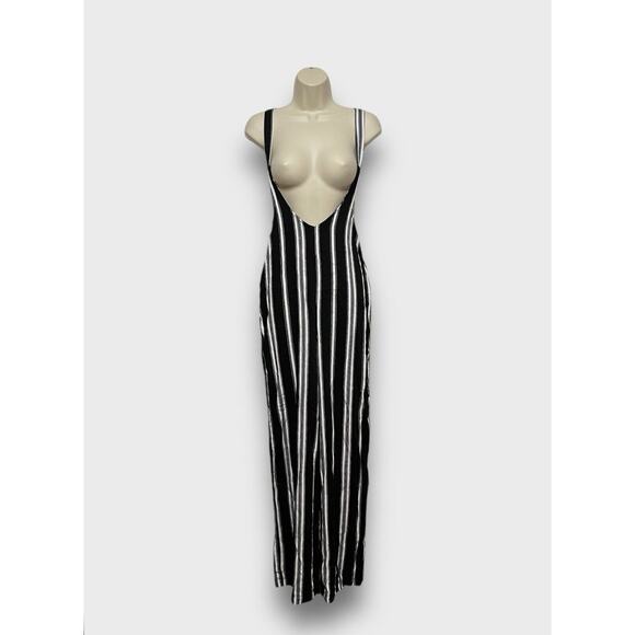 Wild Fable XS Black White Striped Plunge V Neck Layering Wide Leg Jumpsuit NWT - Picture 3 of 9